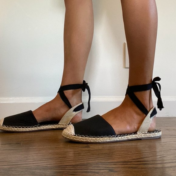 Black Lace Up Espadrilles Sandals - Picture 1 of 5